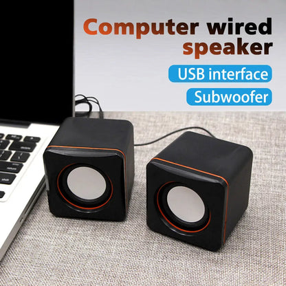 Black cube shaped home laptop mini speaker mini usb powered dual stereo speaker with orange trim for computers