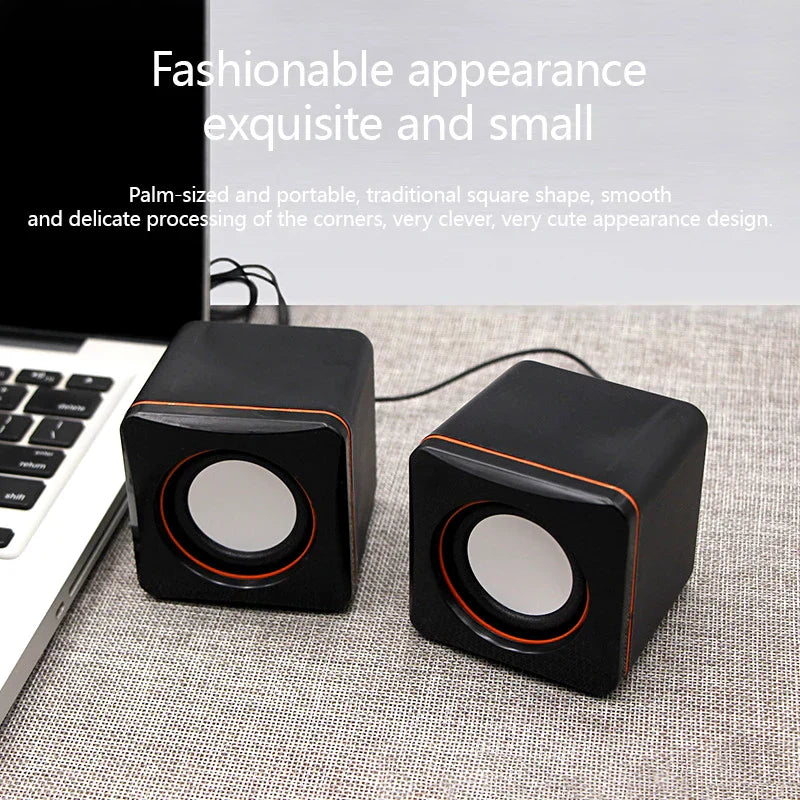 Black and orange cube-shaped speaker mini usb powered dual stereo speaker system for multimedia desktop use
