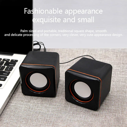 Black and orange cube-shaped speaker mini usb powered dual stereo speaker system for multimedia desktop use