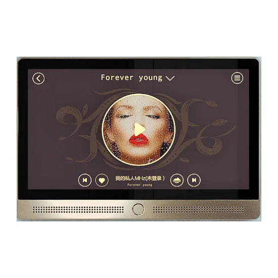 Gold-colored home theater sound system inch zigbee terminal with sleek design and 8-inch touchscreen music host display