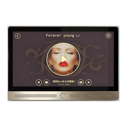 Gold-colored home theater sound system inch zigbee terminal with sleek design and 8-inch touchscreen music host display
