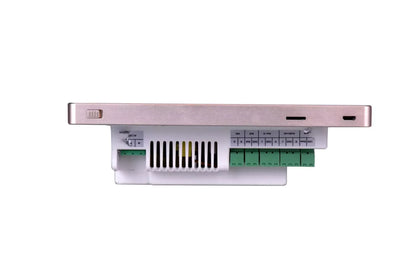 Rose gold industrial control panel with green terminal blocks on back side of 7 inch zigbee terminal home theater sound system music host