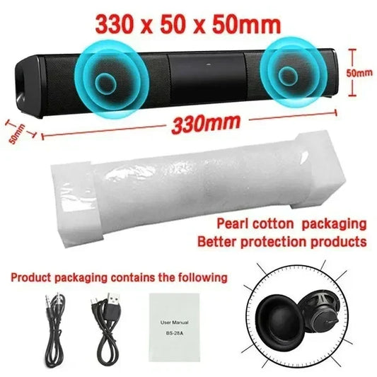 Black rectangular home theater soundbar box subwoofer with two blue-highlighted speakers for radio music center