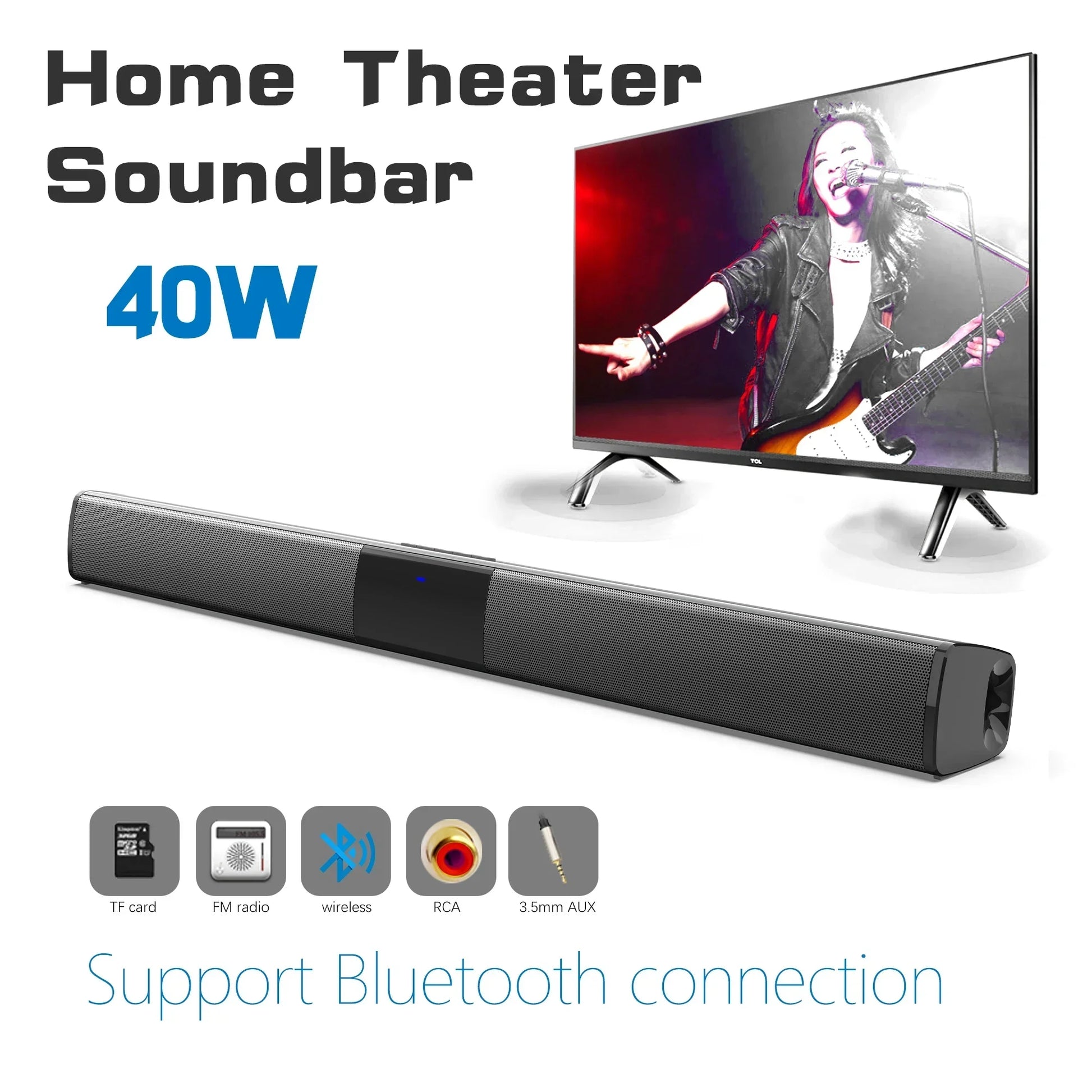 Black textured home theater soundbar box subwoofer with sleek design and central control for radio music center use