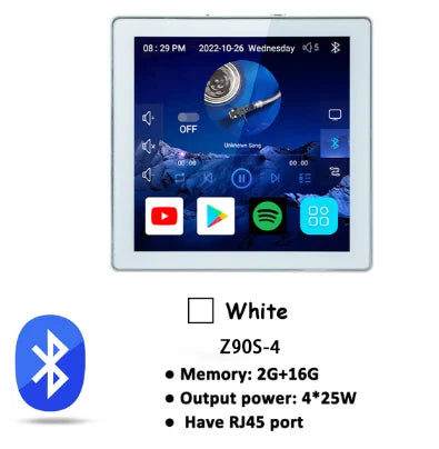 White z90s-4 home theater stereo sound wall amplifier with touch screen display and voice control remote features bluetooth connectivity