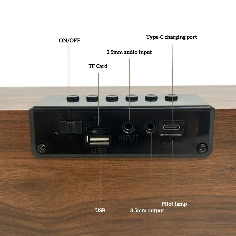 Black rectangular home theater wireless speaker tv soundbar with matte finish and multiple ports including tf card slot