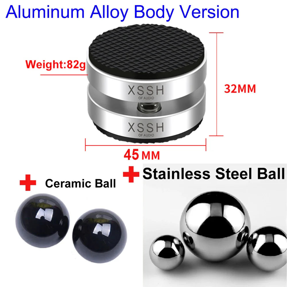 Silver aluminum alloy hifi xssh audio speaker stand with black rubberized base and audiophile shock damping pad