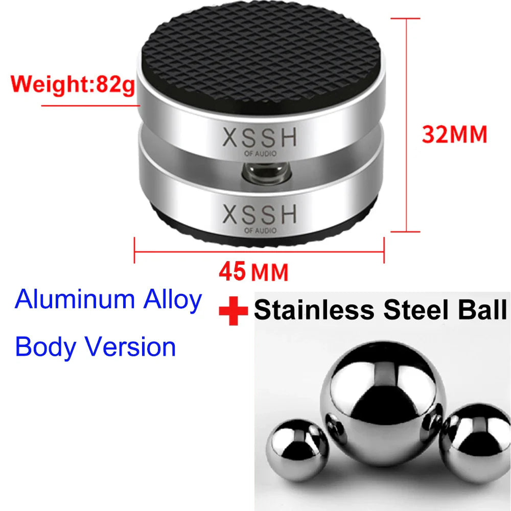Silver aluminum alloy hifi xssh audio amplifier stand aluminium with black rubberized top and stainless steel ball for shock damping