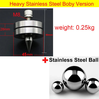 Heavy stainless steel hifi xssh audio amplifier stand aluminium isolation foot with sharp tip and matching steel balls