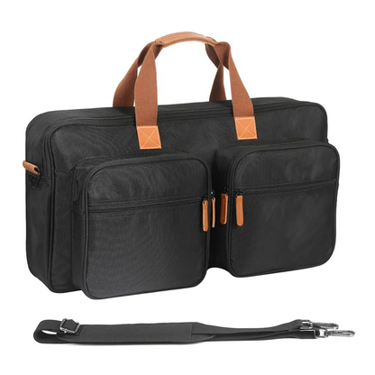 Black fabric briefcase with tan leather handles and detachable strap for pioneer dj ddj-flx4 ddj-rev1 and numark mixtrack platinum