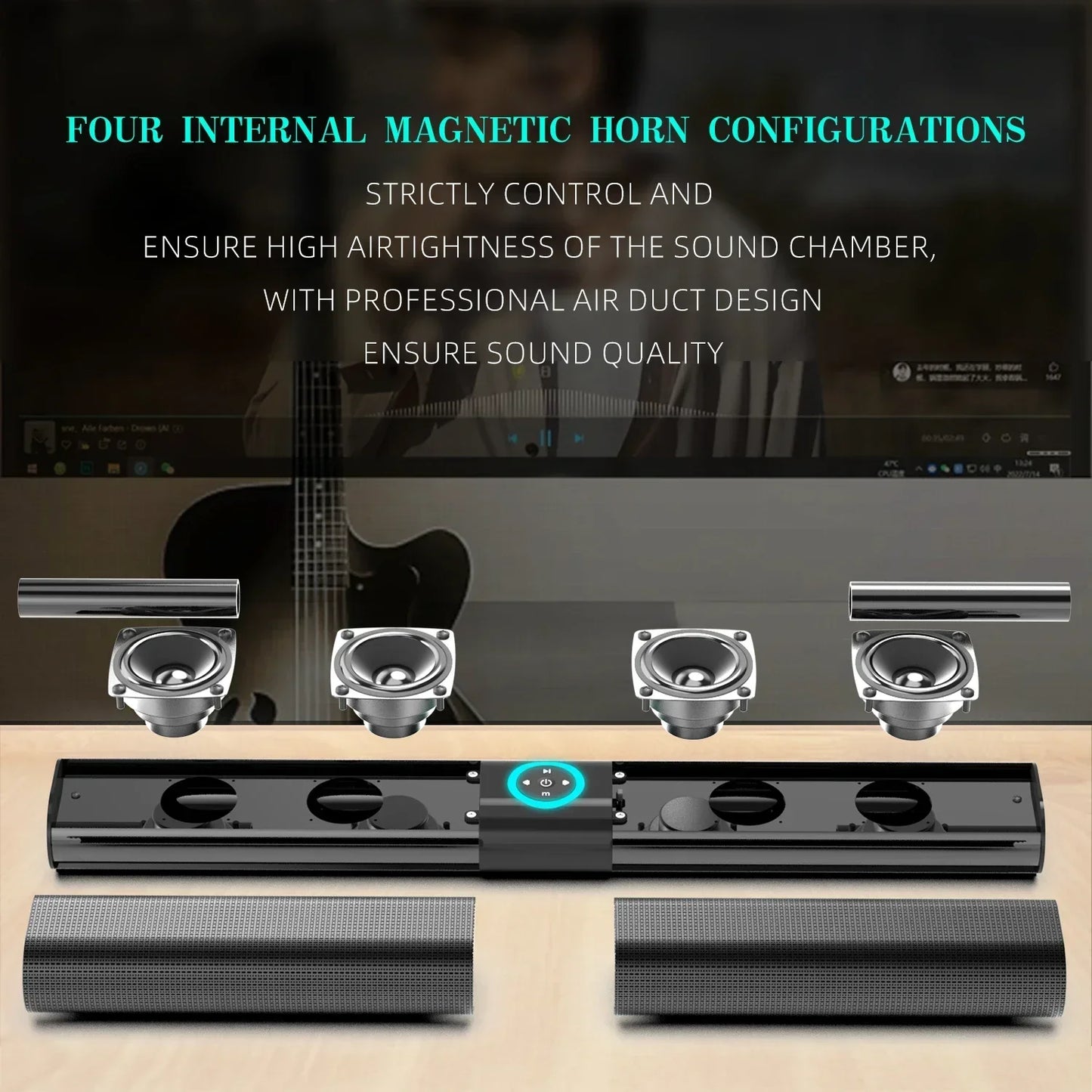 Black homefish bs-20 rgb ambient light bluetooth speaker with silver components aux rca bluetooth support and blue button