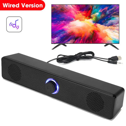 Black wired homefish bt5.0 soundbar with glowing blue control knob and audio crossover for full-range audio bass