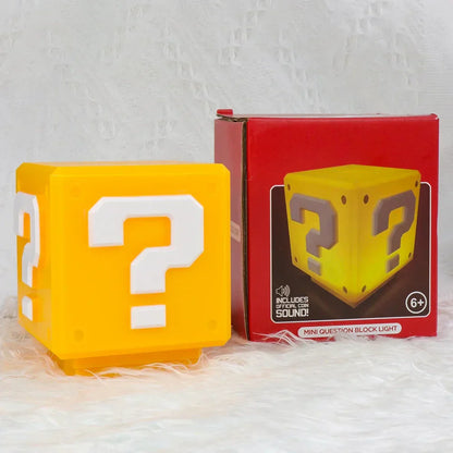 Bright yellow cube-shaped led night light with white question mark, usb rechargeable lamp music anime peripheral gift