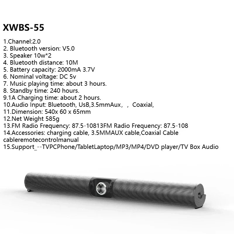 Black textured homefish wireless bluetooth sound bar speaker with silver control panel for theater TV projector use