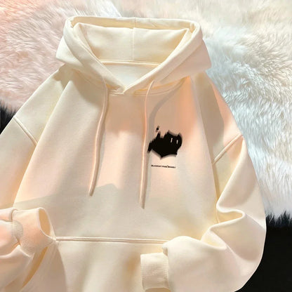 Cream-colored hoodie with black cat silhouette patch and blackcat punk brand text in versatile hong kong style design