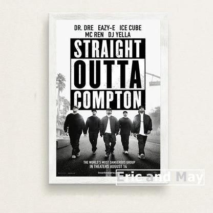 Black-and-white canvas painting poster of straight outta compton in a white frame ideal as prints music wall art picture decorative decor