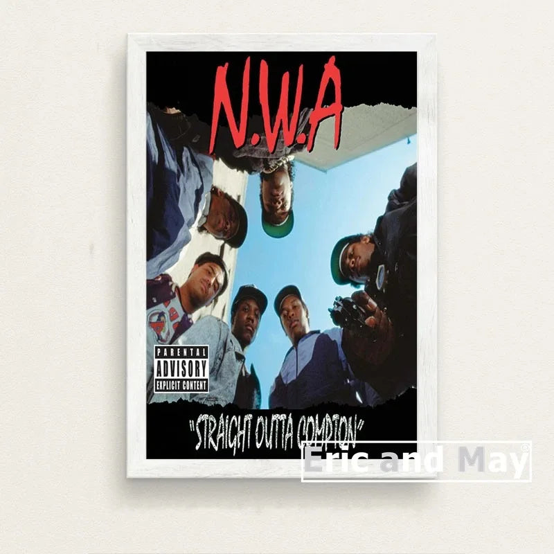 White-framed canvas painting poster featuring n.w.a artists for decorative prints music wall art picture home decor