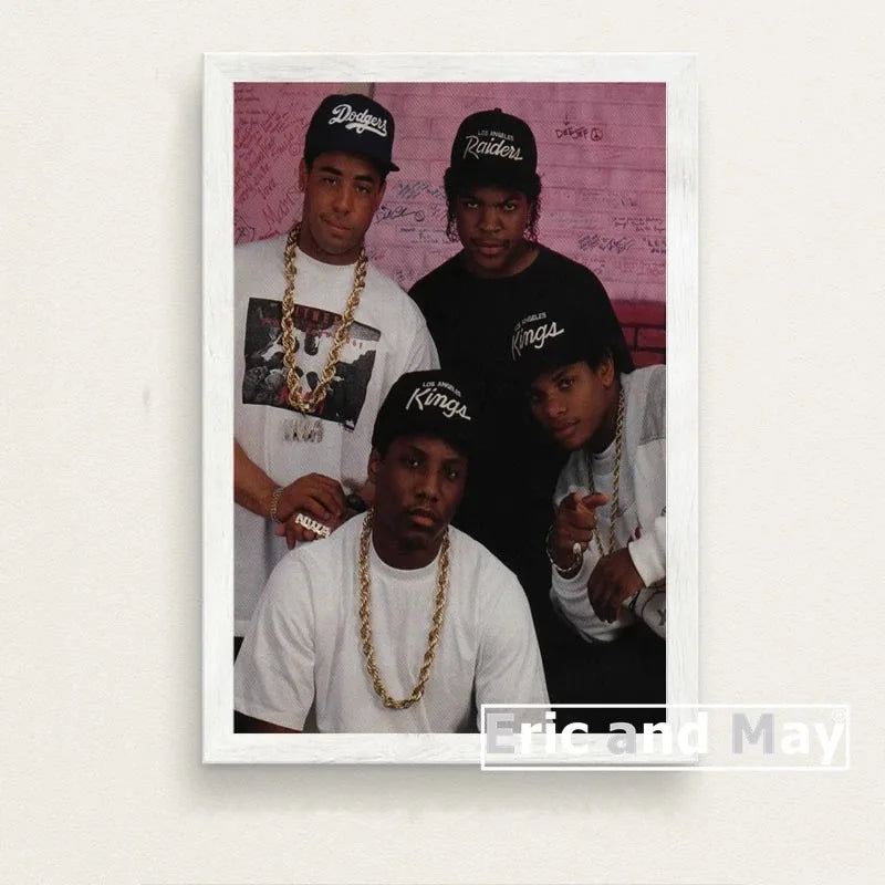 White-framed canvas painting poster featuring n.w.a hip-hop group for decorative prints music wall art picture home decor