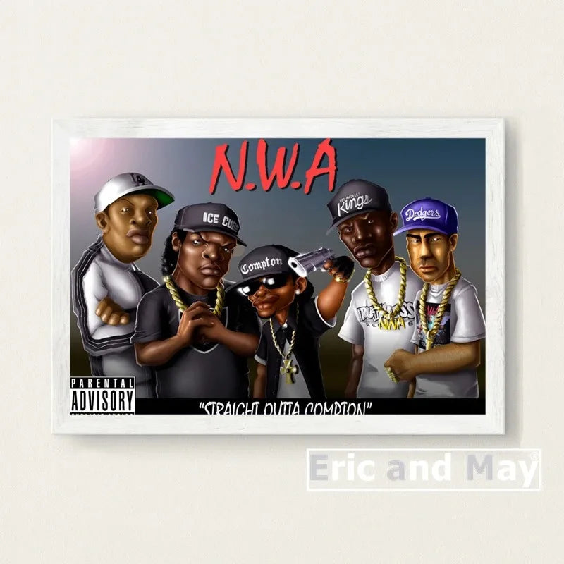 White-framed n.w.a canvas painting posters featuring hip hop stars for prints music wall art picture decorative home decor