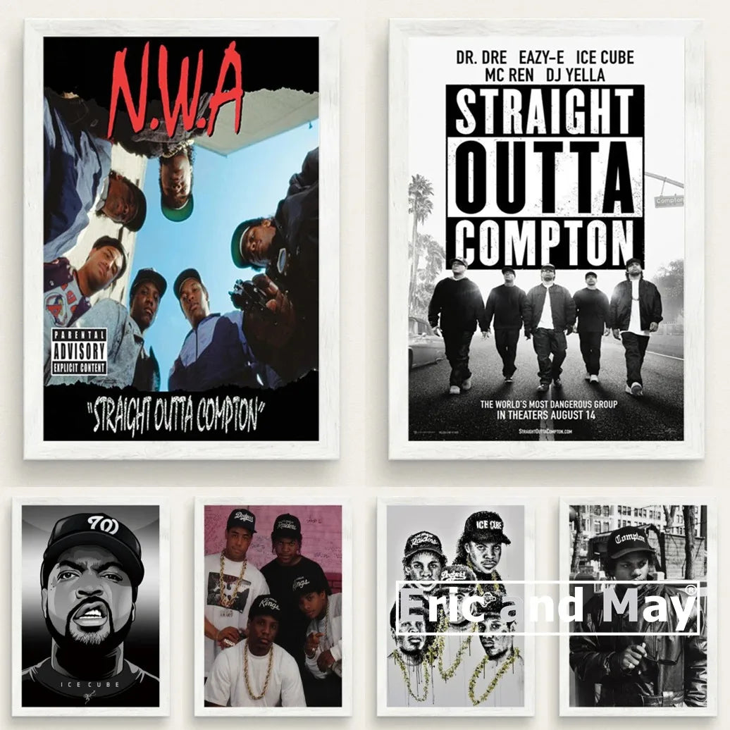 Set of six framed n.w.a canvas painting posters featuring hip hop legends for decorative music wall art picture