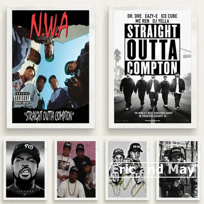Set of six framed n.w.a canvas painting posters featuring hip hop legends for decorative music wall art picture