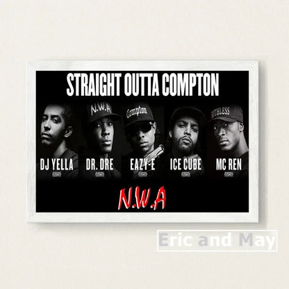 White-framed canvas painting posters featuring black and white portraits of n.w.a for music wall art picture decorative use