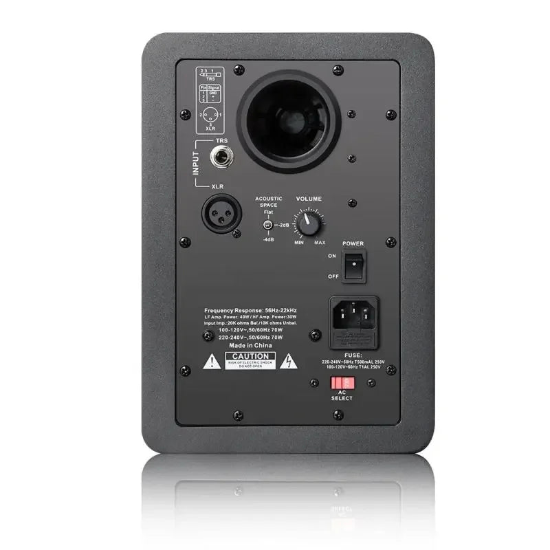 Black rectangular factory c5 professional active speaker studio monitor with circular driver and control inputs