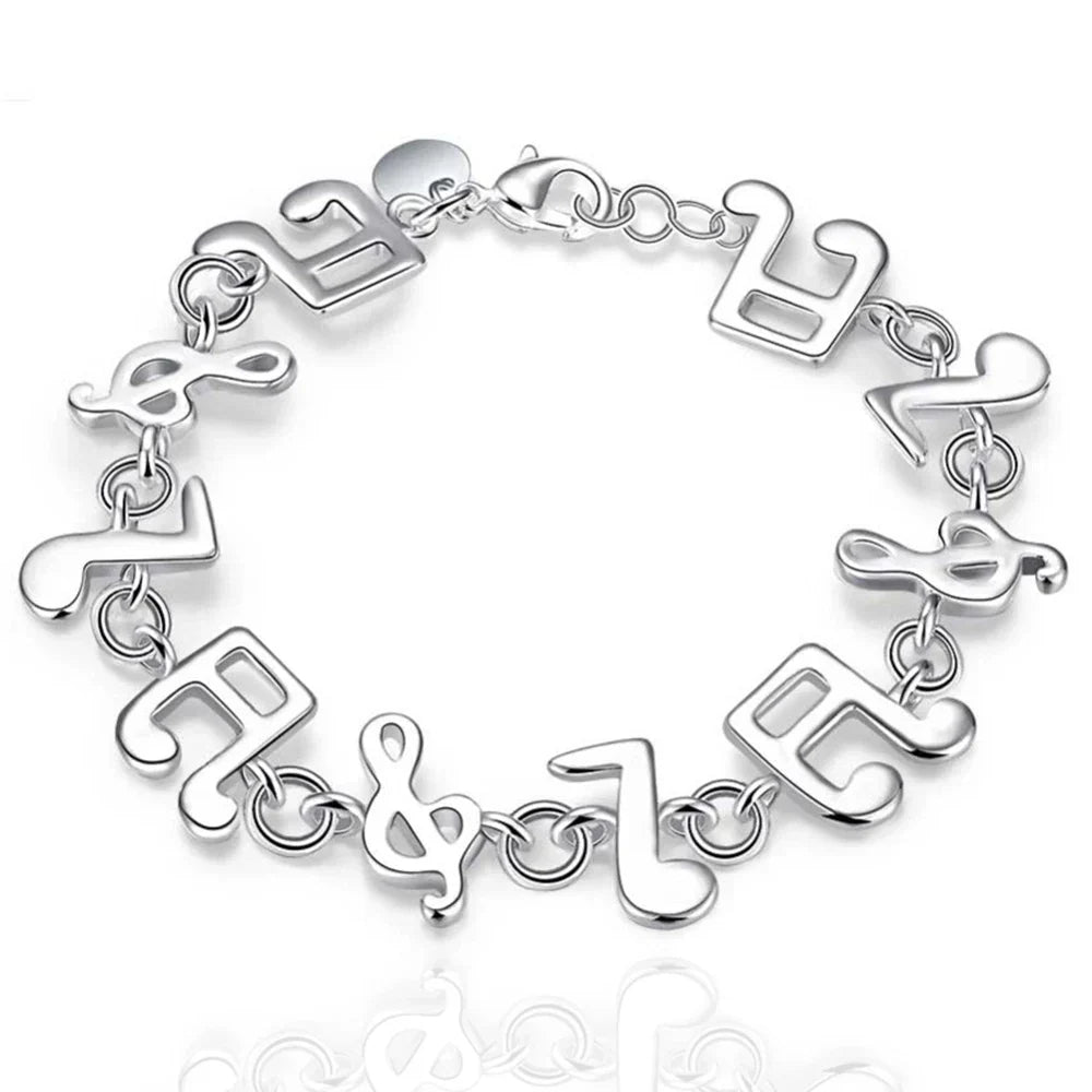 Silver musical note chain bracelet with polished finish and interlocking links for women wedding party student christmas gifts