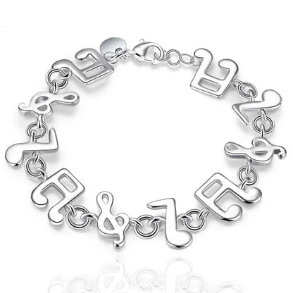 Silver musical note chain bracelet with polished finish and interlocking links for women wedding party student christmas gifts