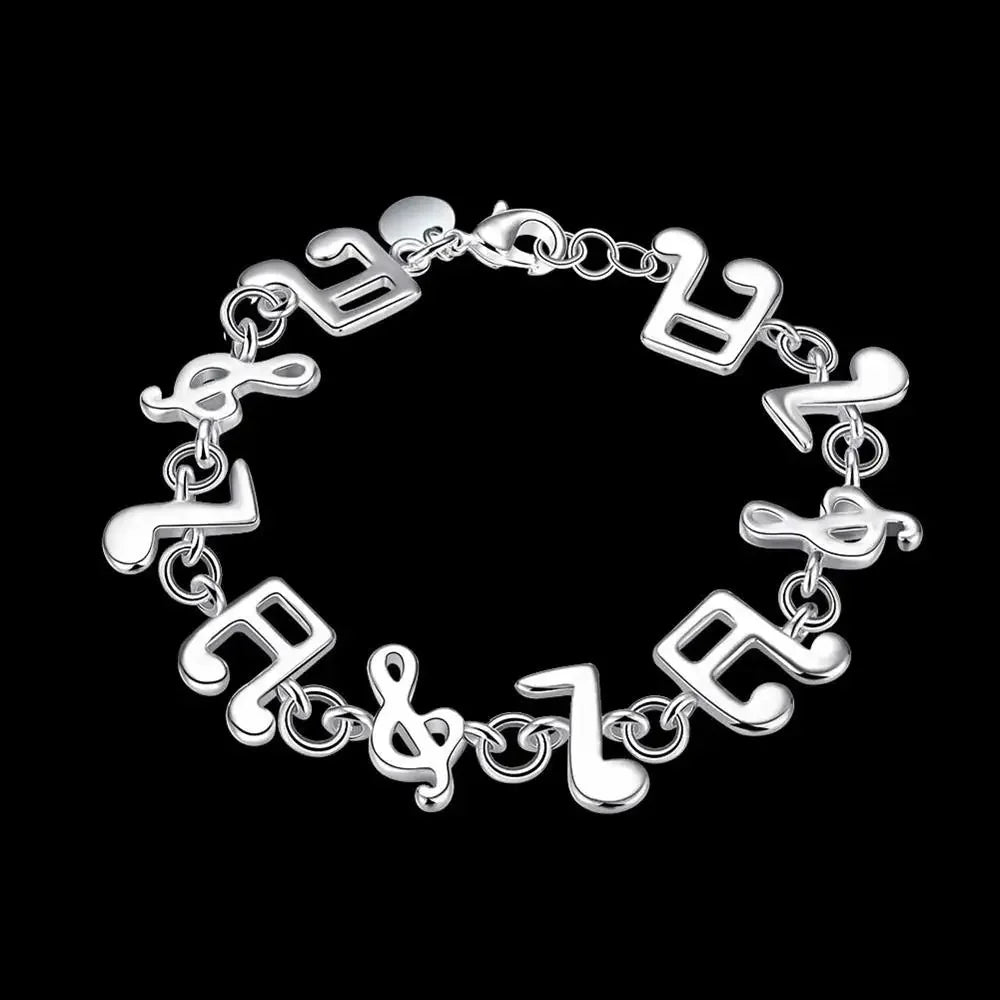 Silver 925 musical note chain bracelet with sleek polished finish and interlocking links for women wedding party gifts