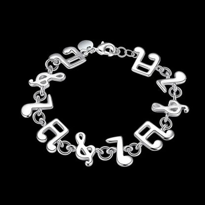 Silver 925 musical note chain bracelet with sleek polished finish and interlocking links for women wedding party gifts