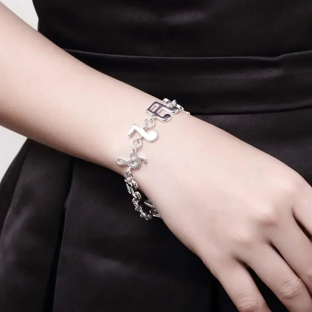 Silver 925 musical note chain bracelet for women wedding party student christmas gifts with delicate design