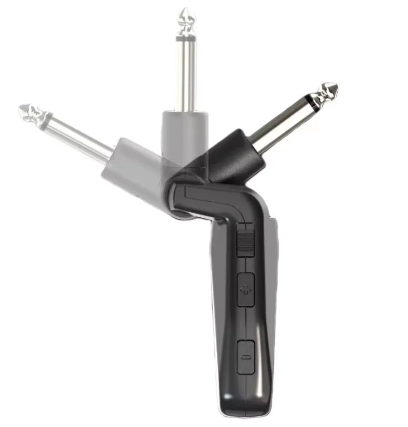 Black and gray wireless guitar transmitter with three silver audio jacks for hot music production studio uhf wireless use