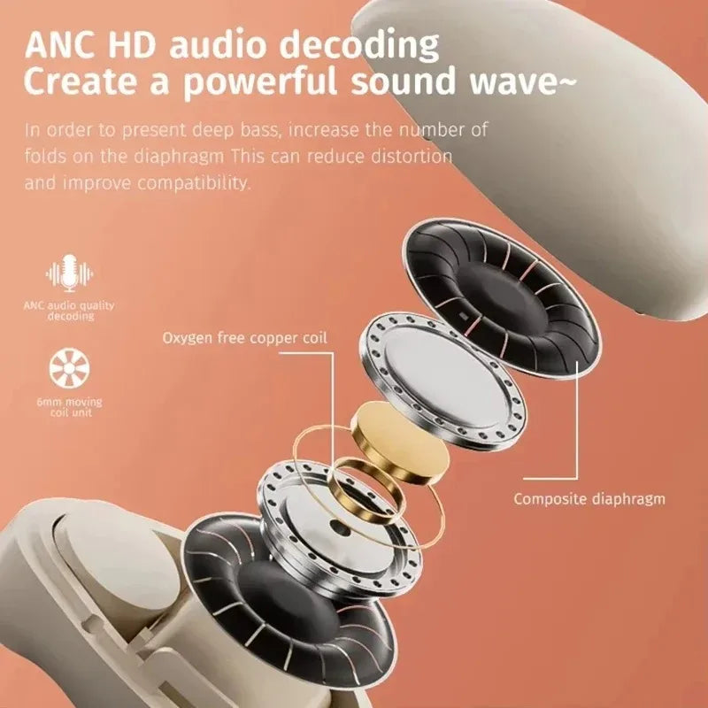Beige my001 mini wireless earbuds with composite diaphragm and oxygen-free copper coil for sleep hd noise and gaming music