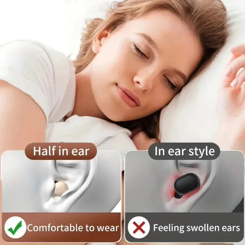 Black my001 mini wireless in-ear earbuds designed for comfortable gaming music and sleep hd noise reduction use