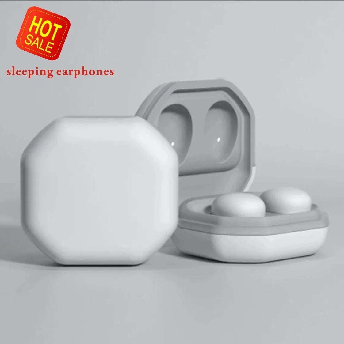 White octagonal my001 mini wireless charging case with matching earbuds designed for sleep hd noise and comfortable gaming music