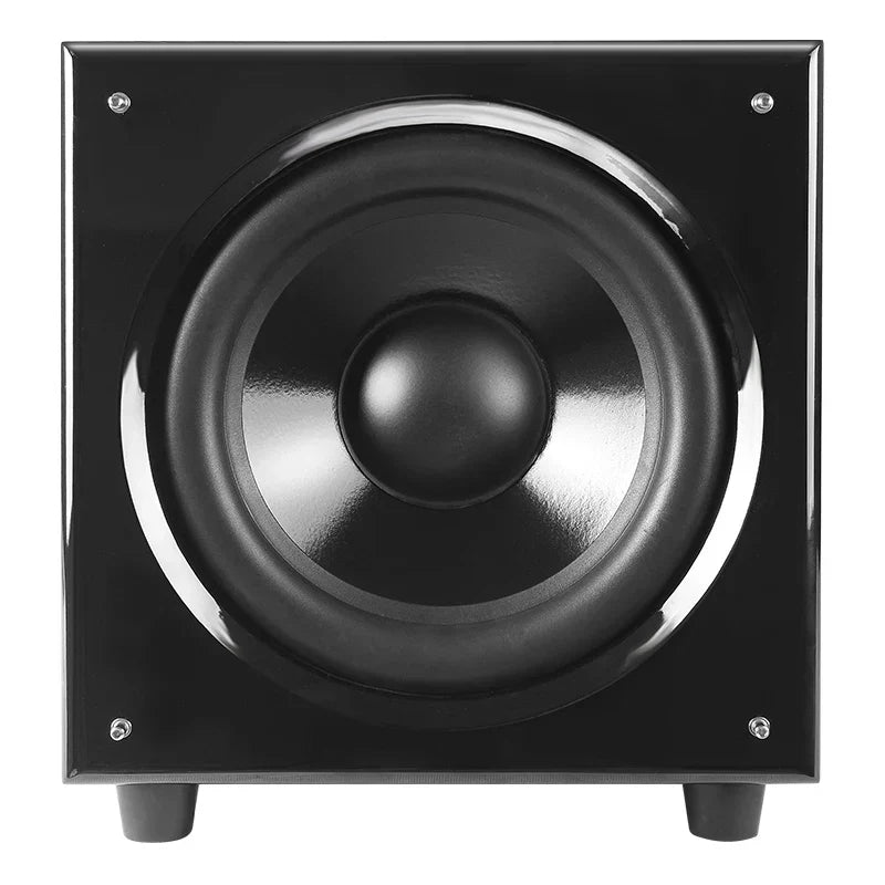 Black 10 inch high power subwoofer with wooden piano painting glossy finish silver trim for type beat music use