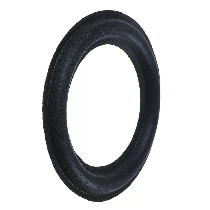 Black rubber universal audio speaker repair surround foam gasket with smooth textured surface and rounded edges