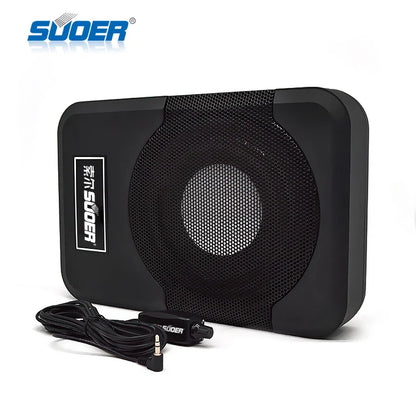 Black 8 inch flat subwoofer with mesh grille and integrated wiring for car audio refit and subwoofer spl power use