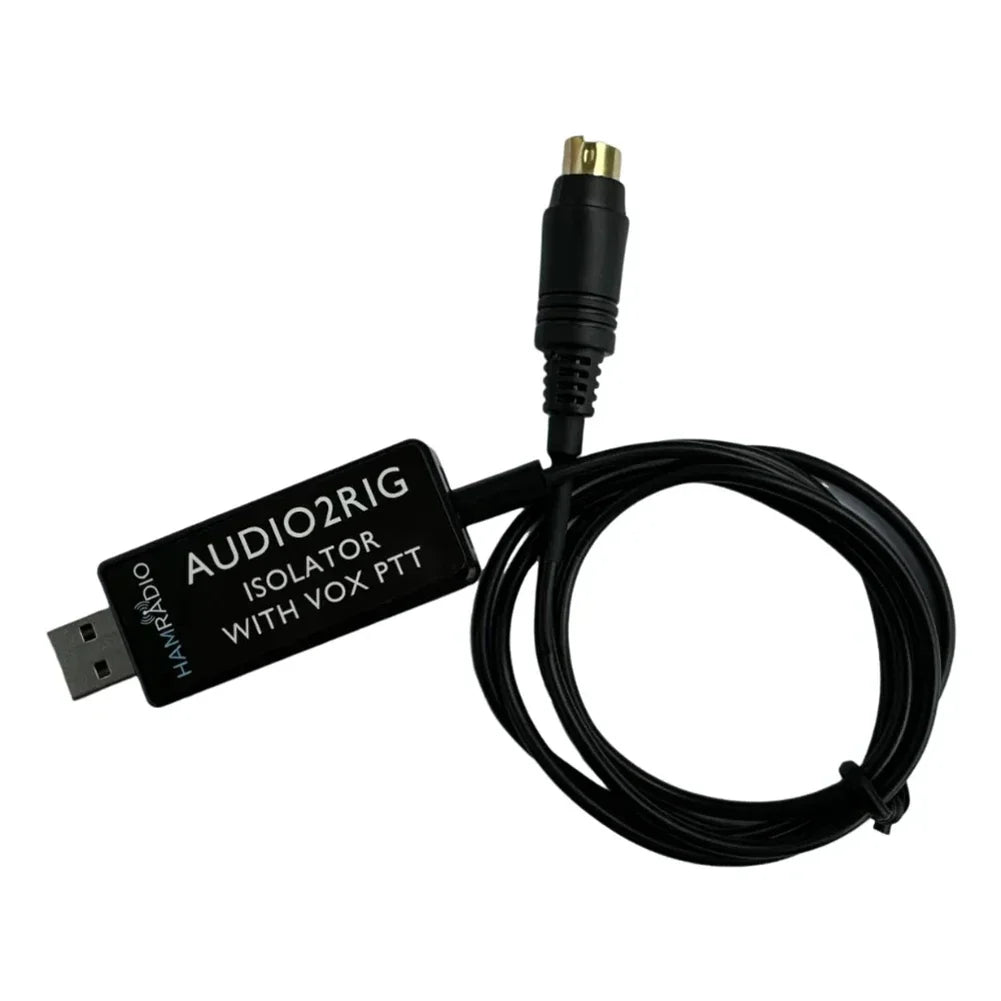 Black hamradio audio2rig isolator with built-in audio codec usb connector and gold-tipped jack hot sale radio digital modes interface
