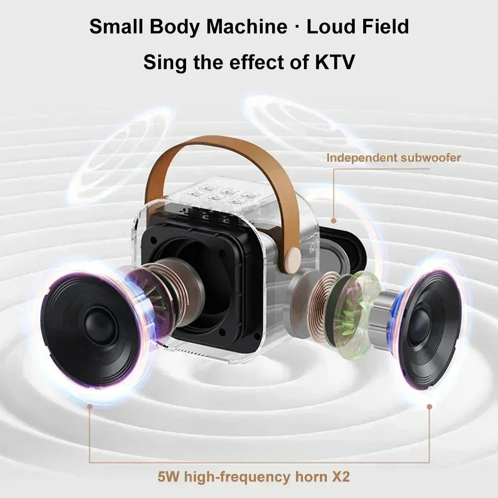 Transparent plastic sales k12 karaoke microphone ktv speaker with brown leather strap and visible internal components for singing children’s gifts