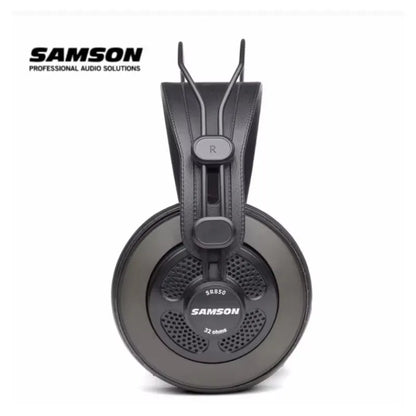 Black samson sr850 wide dynamic professional monitor headset with matte finish and perforated semi-open-back earcups