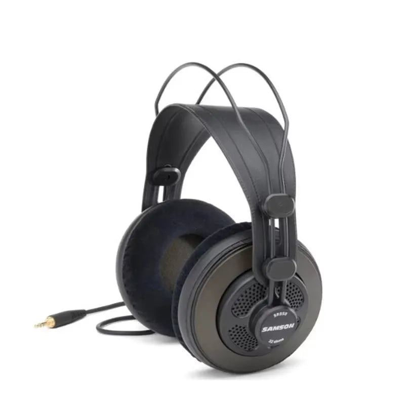 Black Samson SR850 over-ear headphones with padded earcups and headband wide dynamic professional monitor headset