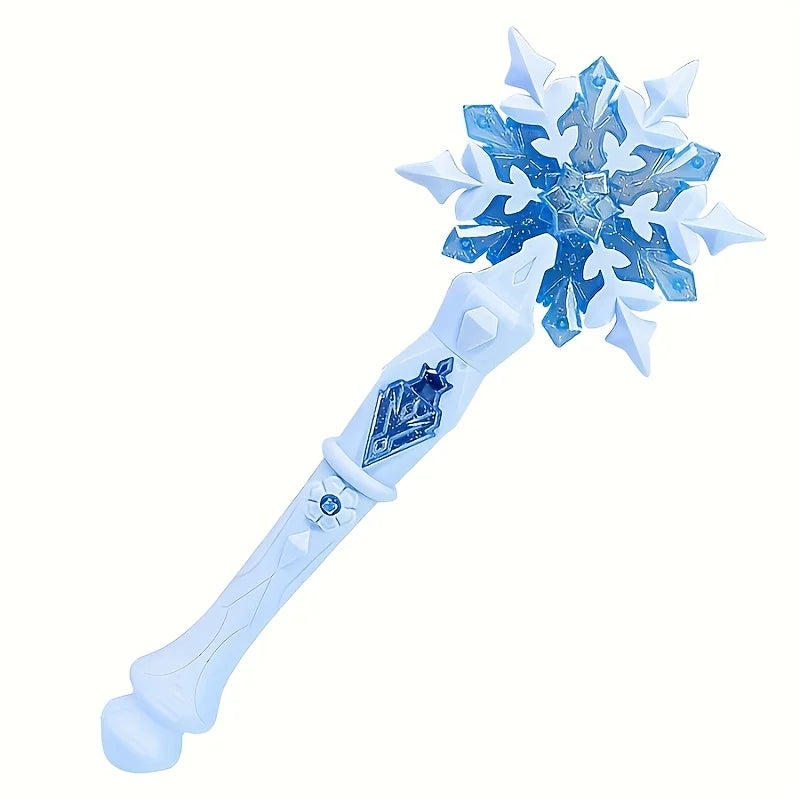 A translucent blue and white anime ice princess dream snow wand with glossy finish and elsa light music features