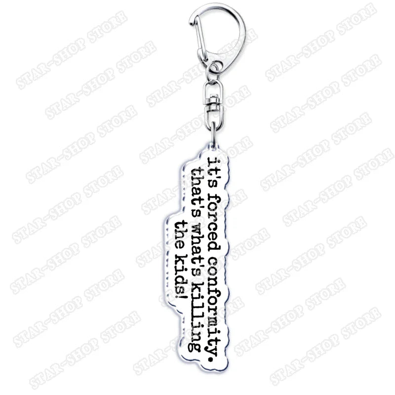 Silver metallic elements keychain accessories with engraved rectangular pendant for byers eleven mike jewelry fans gifts