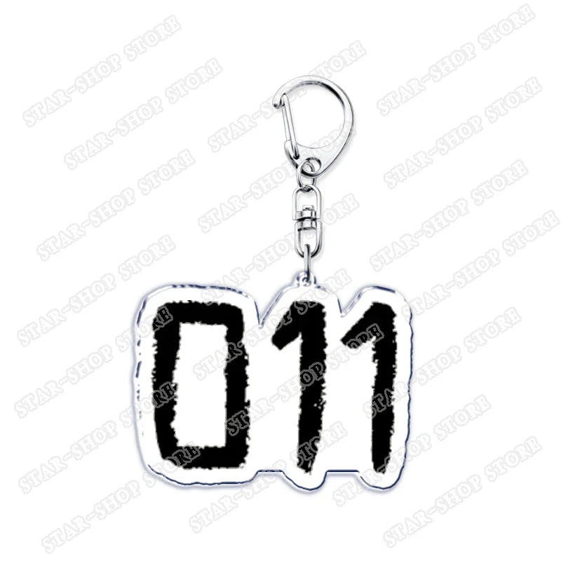 Silver acrylic elements keychain accessories featuring bold black 011 numerals with metallic clasp for byers eleven mike jewelry fans gifts