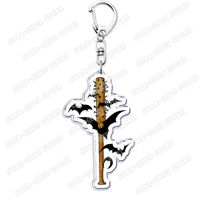 Translucent acrylic elements keychain accessory with stylized black baseball bat spikes and silver clasp for byers eleven mike jewelry fans gifts