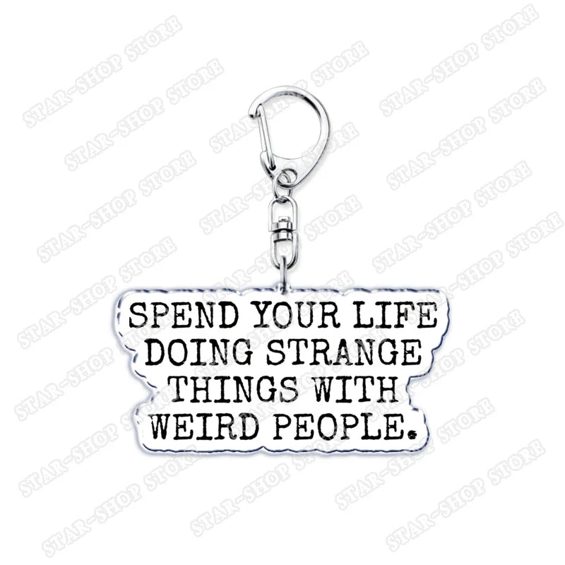 Silver metallic elements keychain accessories with engraved spend your life doing strange things byers eleven mike fans gifts