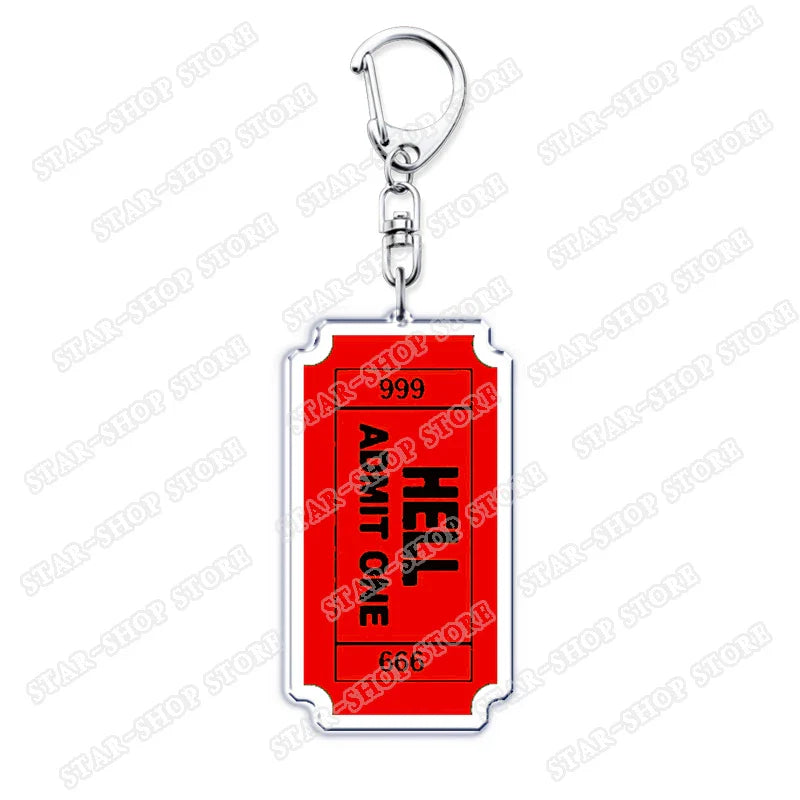 Red acrylic elements keychain accessories featuring black text hell admit one with silver clasp for byers eleven mike jewelry fans gifts