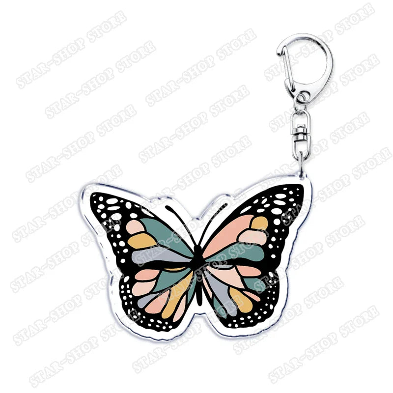 A colorful transparent acrylic butterfly elements keychain accessories with pastel body for Byers Eleven Mike jewelry fans gifts